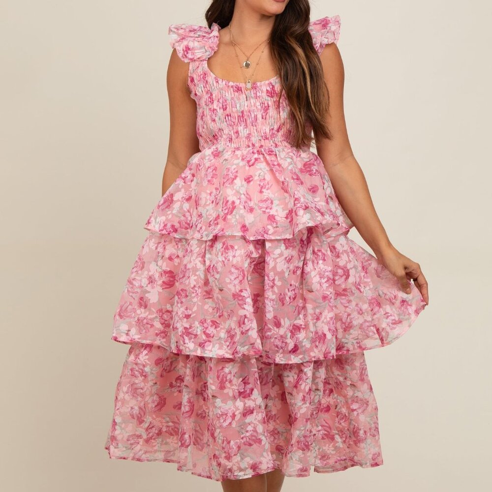 Pink blush merci floral smocked dress size M